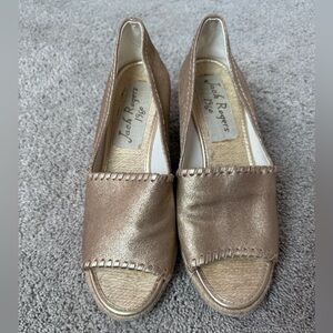 Jack Rogers Gold Open Toe Wedge Shoes